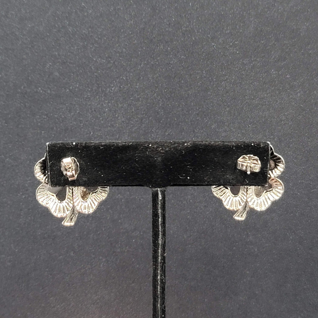 Vintage Pierced Earrings Shiny Silver tone 4 Leaf Shamrocks 1"