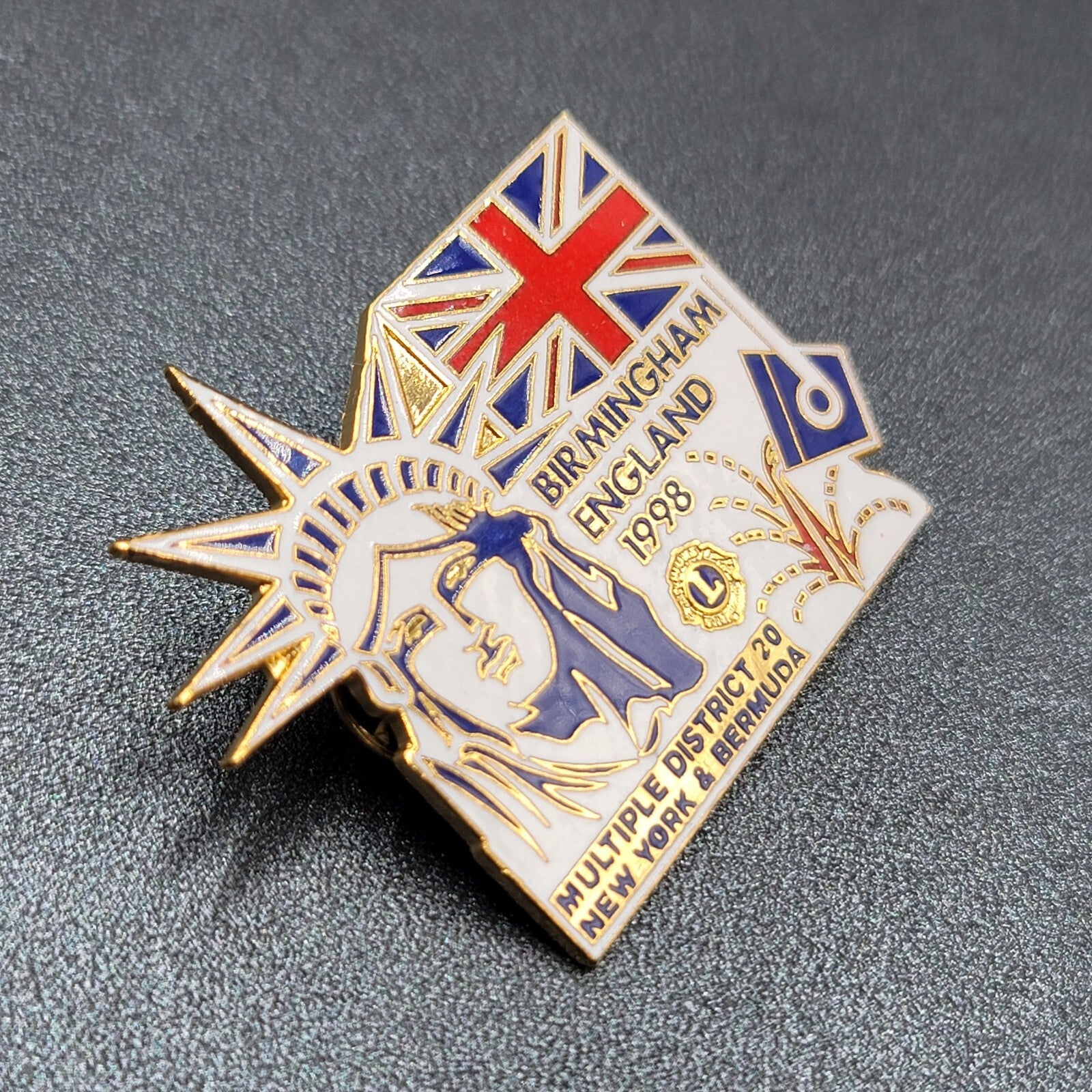 Lions Club Pin District 20 New York Bermuda 1998 Birmingham England Liberty
