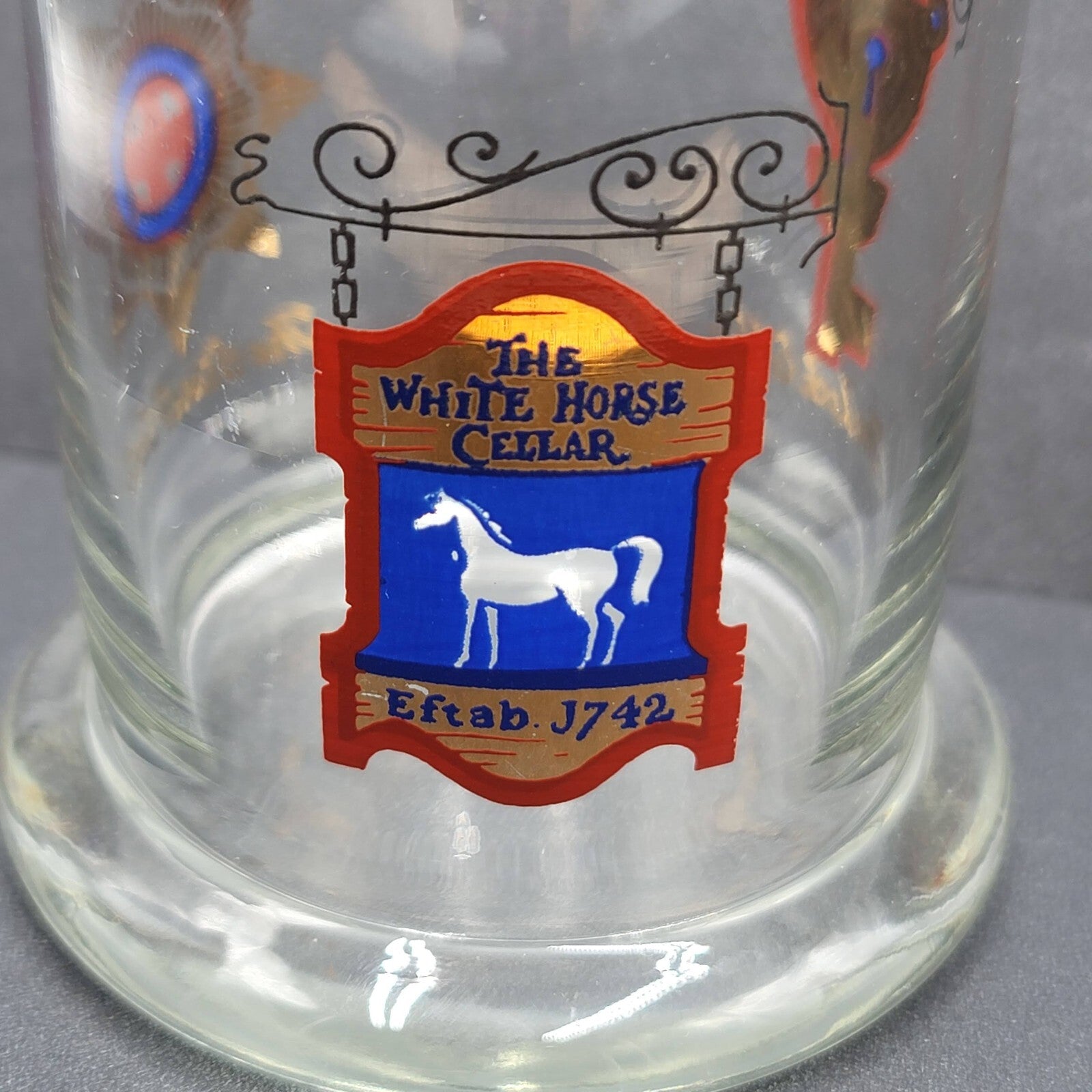 The White Horse Cellar Glasses Scotch Whiskey 4" Tall Weighted Bottom