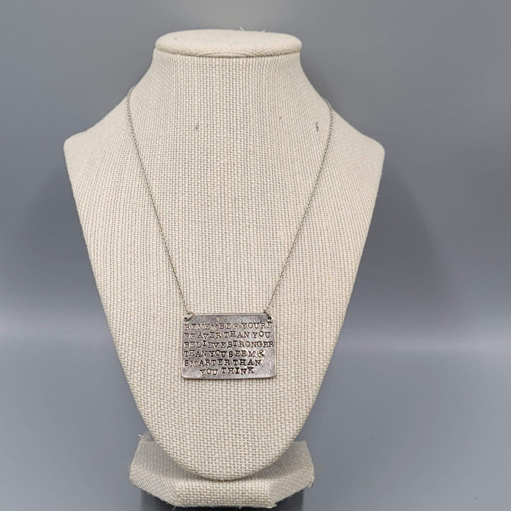 Alisa Michelle Quote Necklace Silver tone You're Braver Stronger Smarter 18"