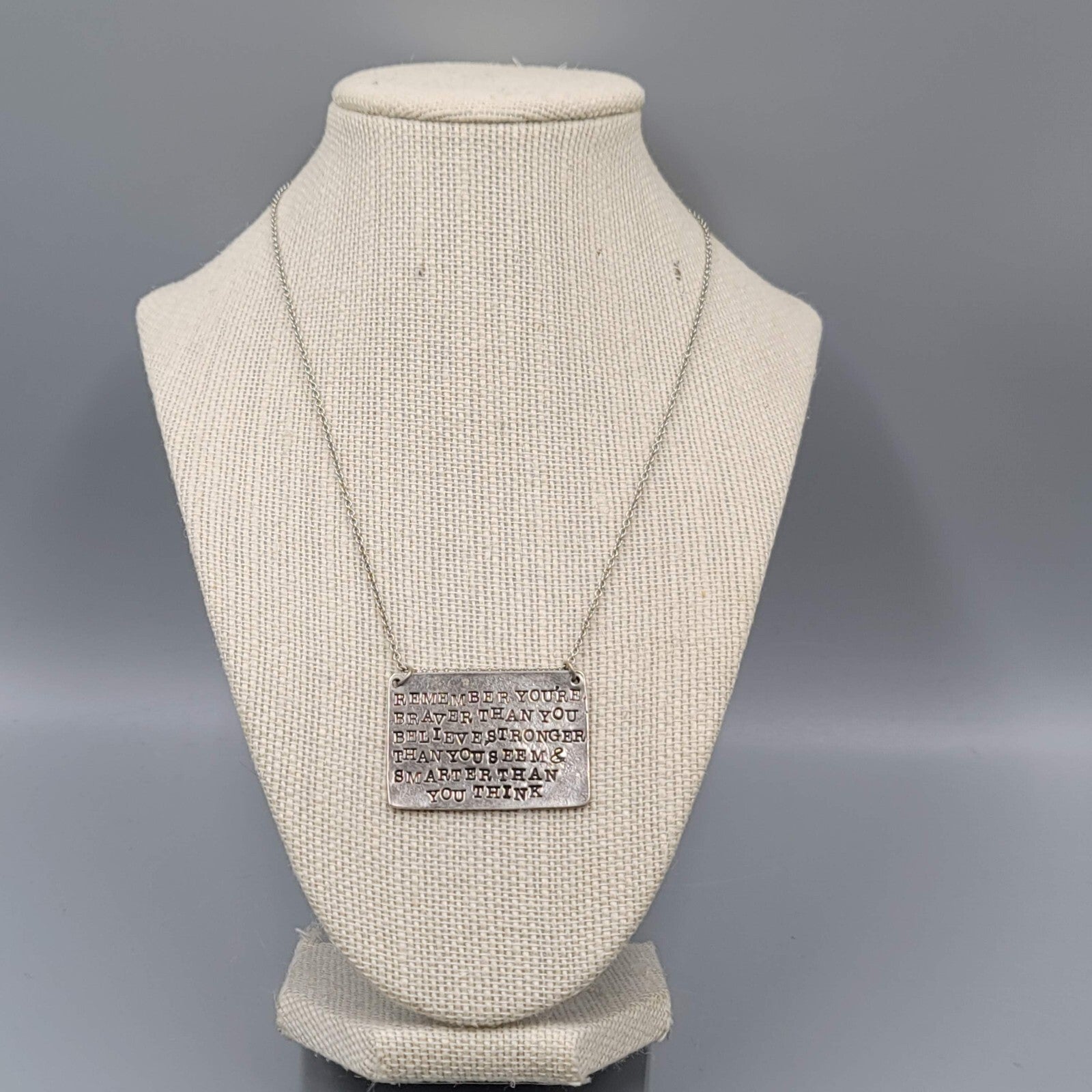 Alisa Michelle Quote Necklace Silver tone You're Braver Stronger Smarter 18"