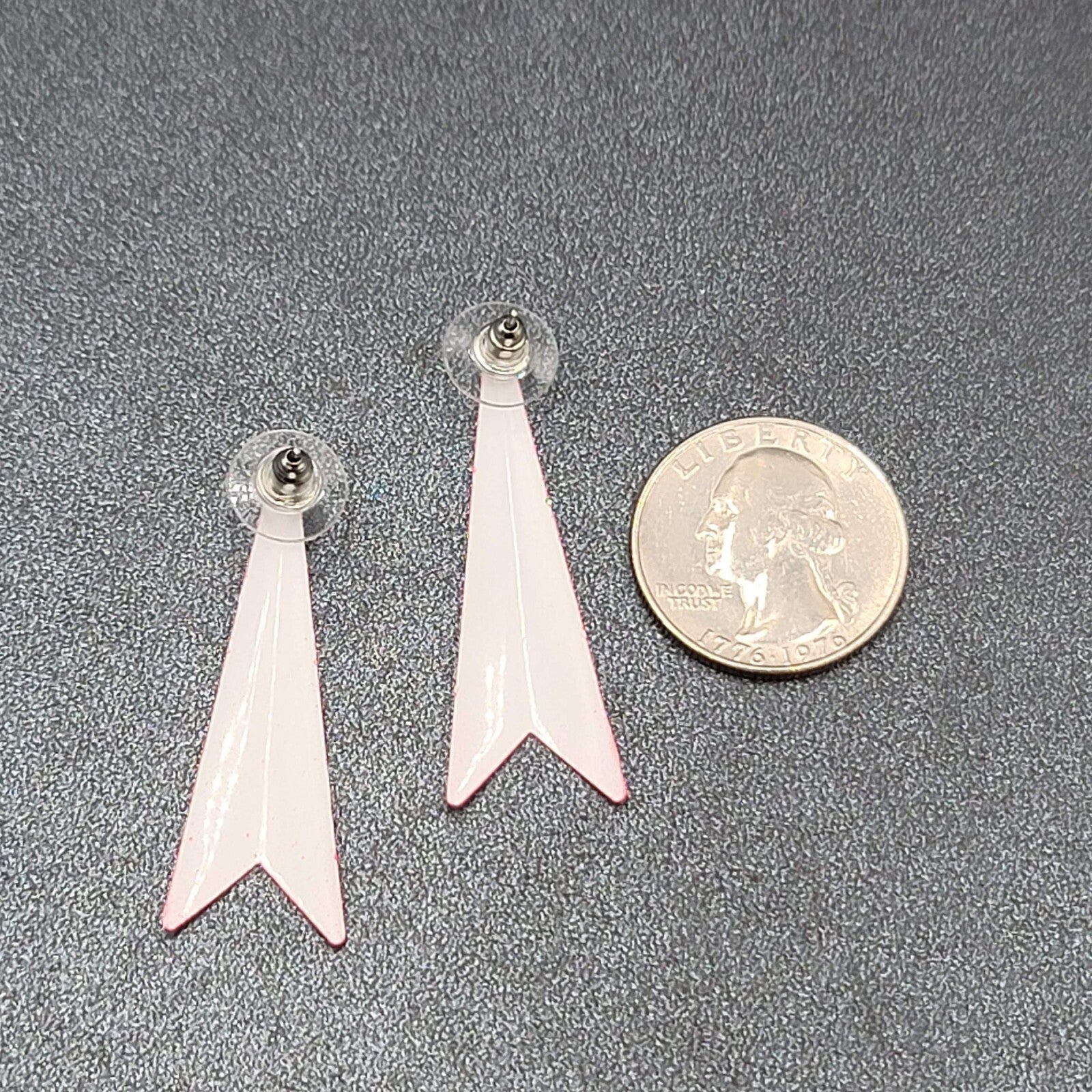 Vintage Pierced Earrings Fluorescent Hot Pink Drop Geometric 80s 1.75"