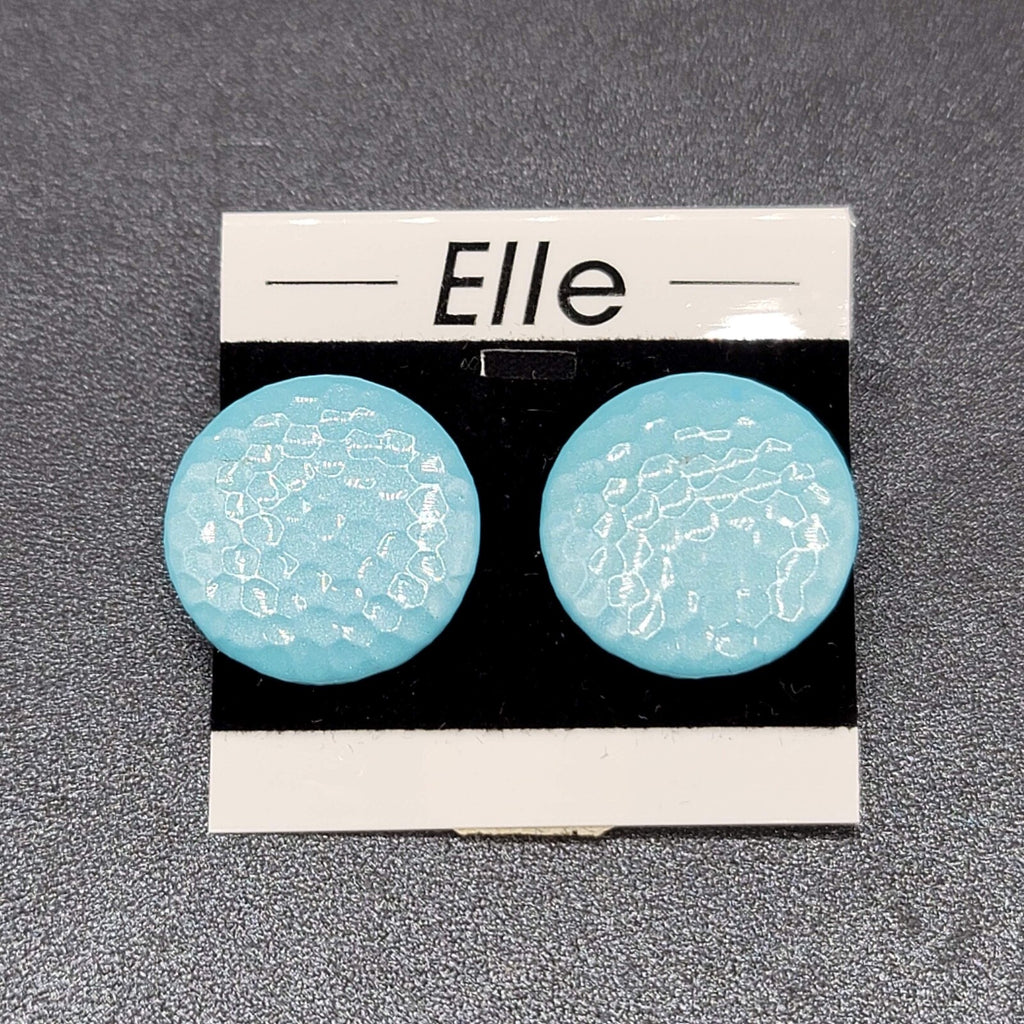 Vintage Pierced Earrings Textured Blue Enamel Discs Circle 1" Shimmer