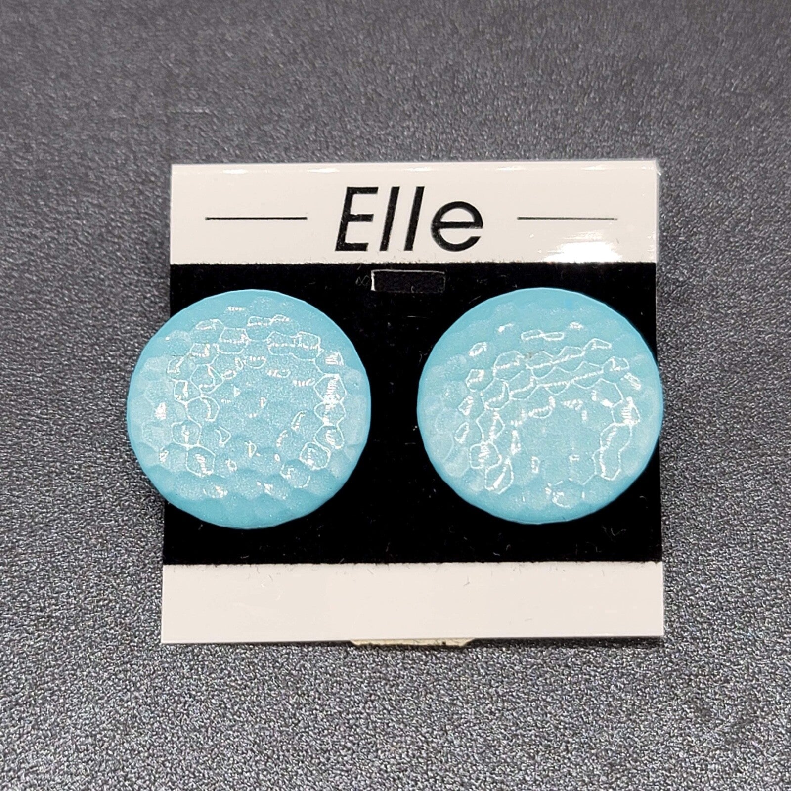 Vintage Pierced Earrings Textured Blue Enamel Discs Circle 1" Shimmer