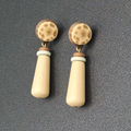 Vintage Pierced Earrings Acrylic Beaded Dangle Tans Browns 1.75 in