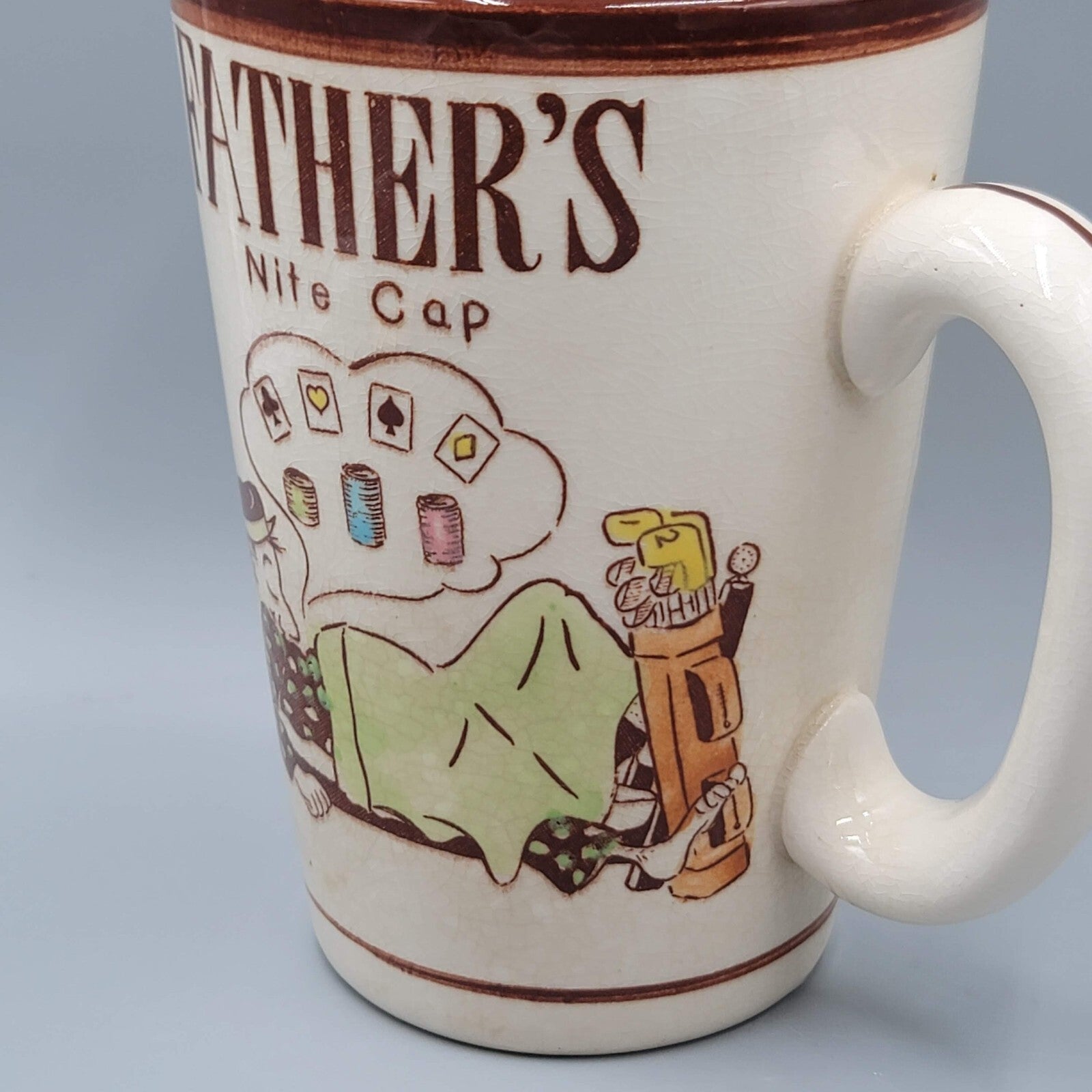 Vintage Coffee Mug FATHERS NITE CAP Funny Comic MCM Mid Century Large
