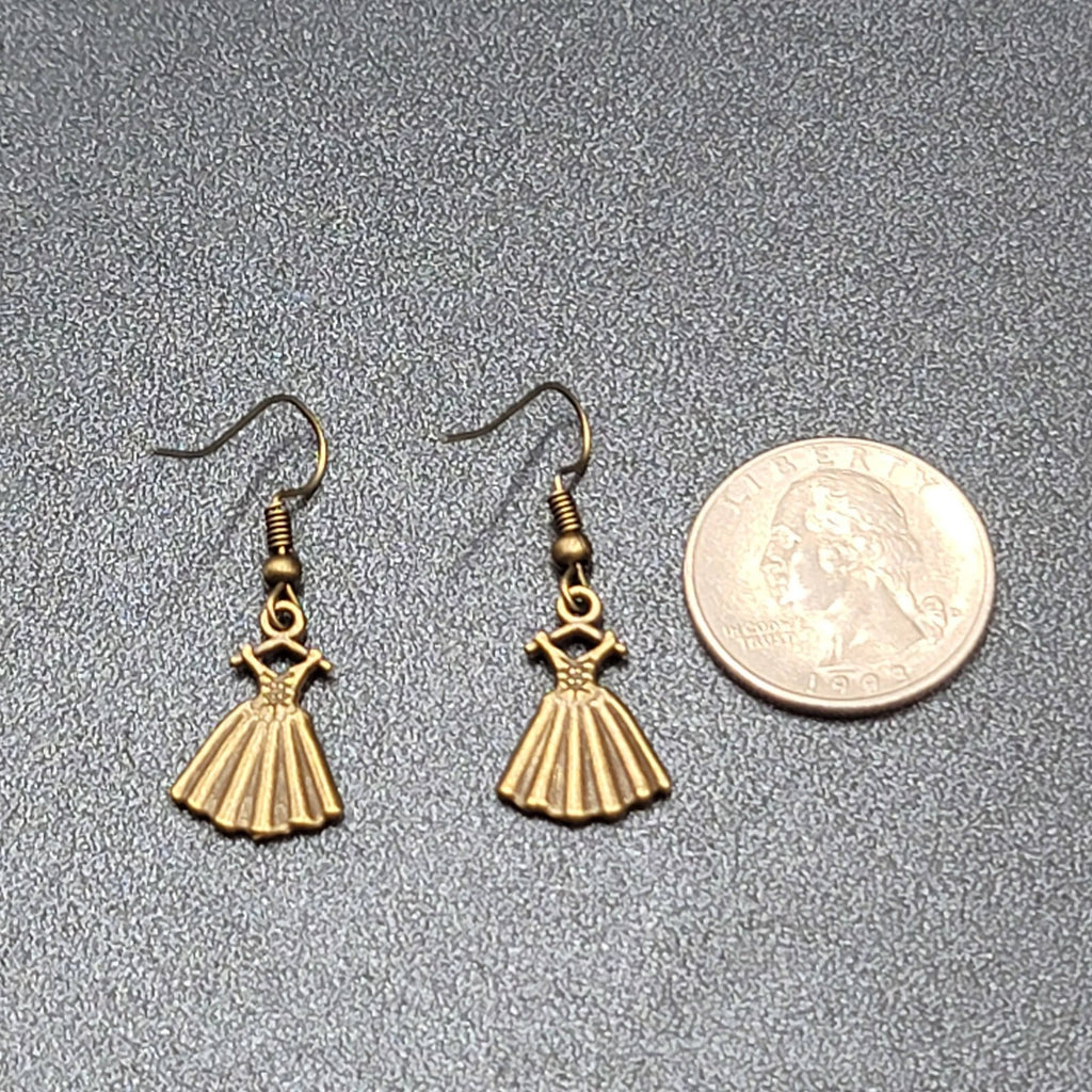 Dress Pierced Earrings Bronze tone Dangle 3/4"