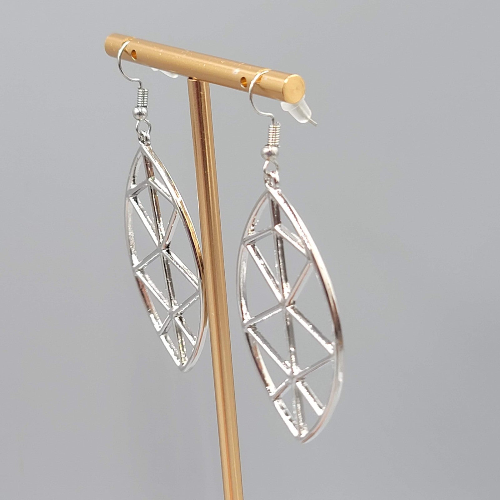 Geometric Open Work Pierced Earrings Silver tone Dangle