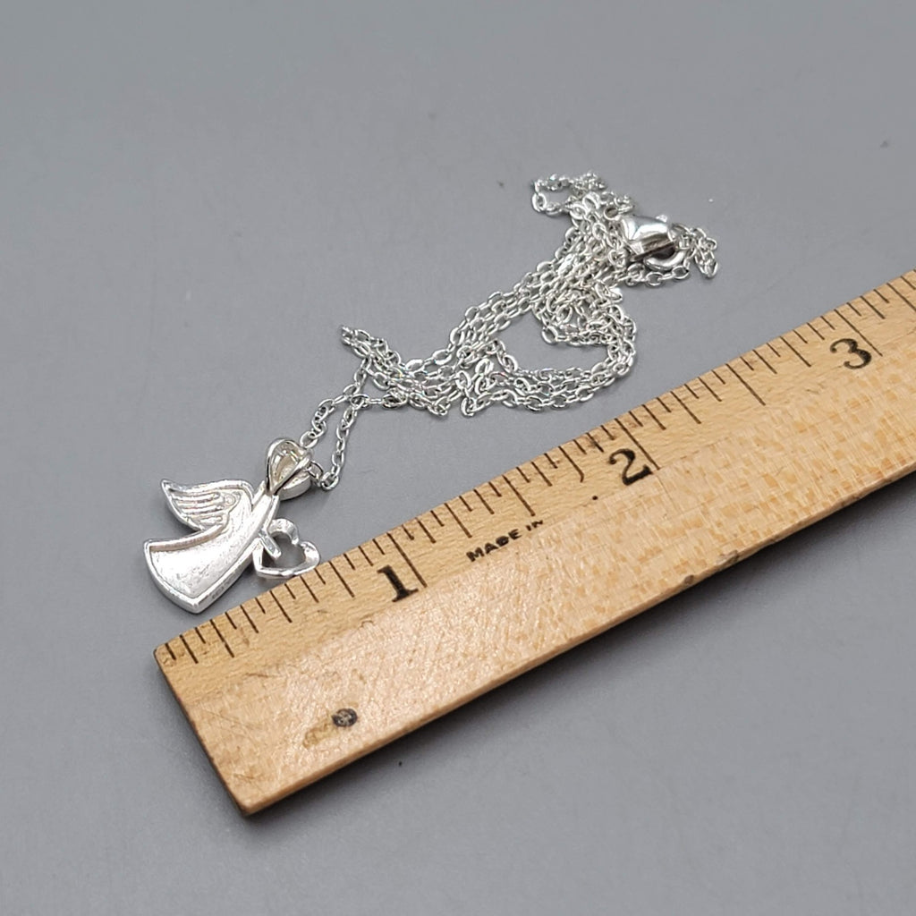 Angel Pendant Crystal Gold Plated Heart Necklace Silver Plated 18"