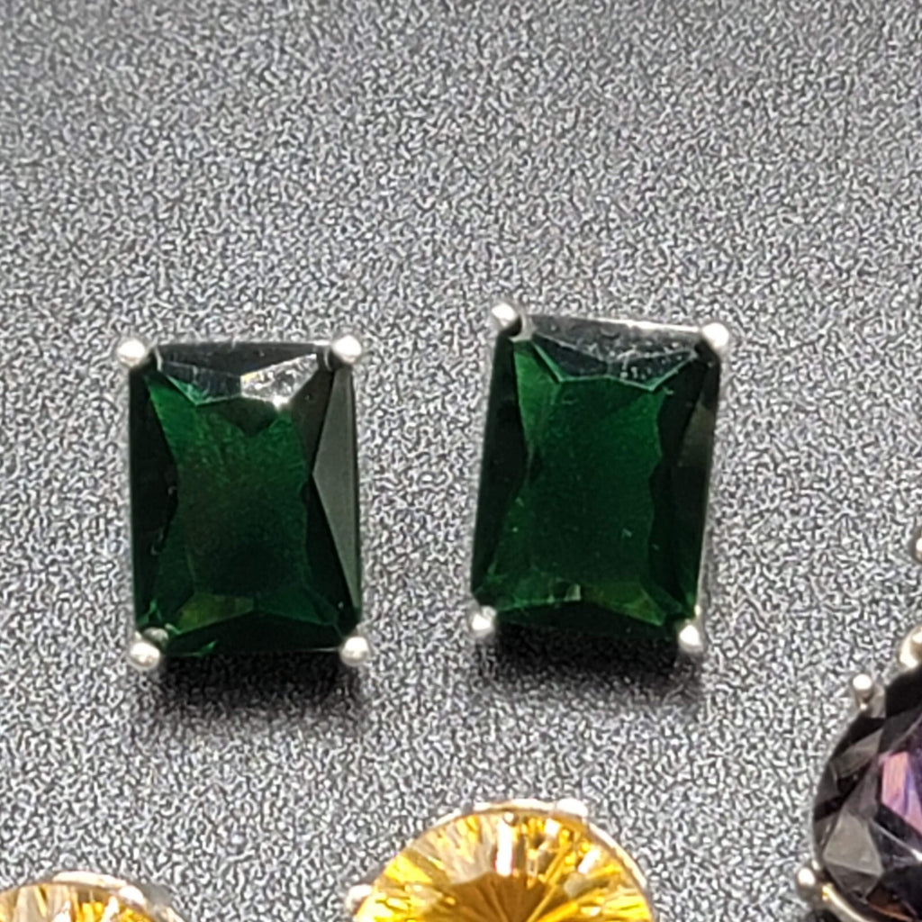 Lot of 4 Pierced Earrings Green Yellow Purple Pink Crystal Dangle Studs