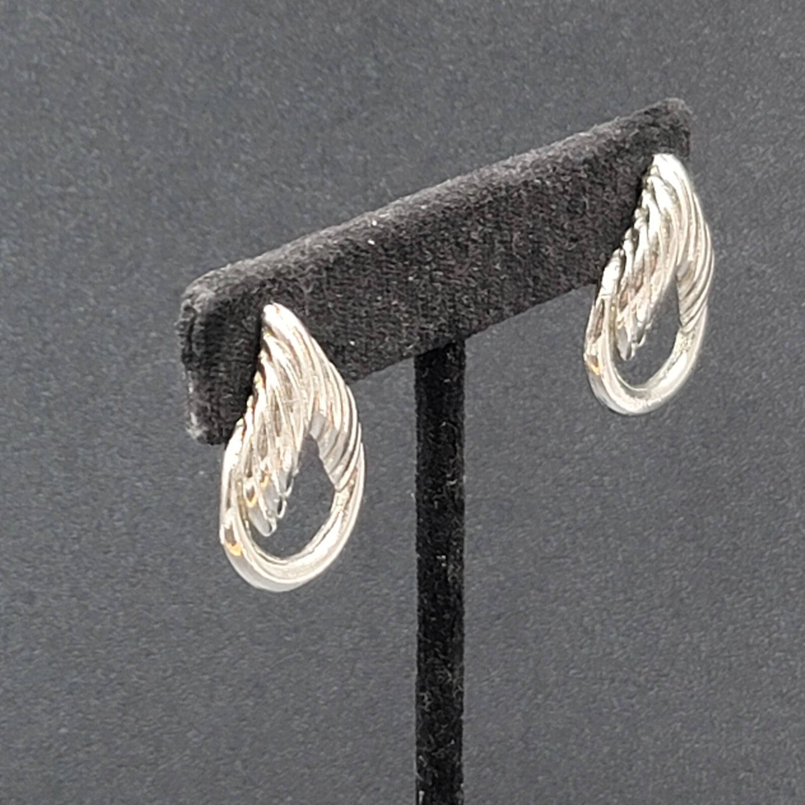 Vintage Pierced Earrings Silver tone Open Drop  1"