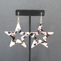 Pierced Earrings Gray Black Resin Large Open Star Dangle 2.5"