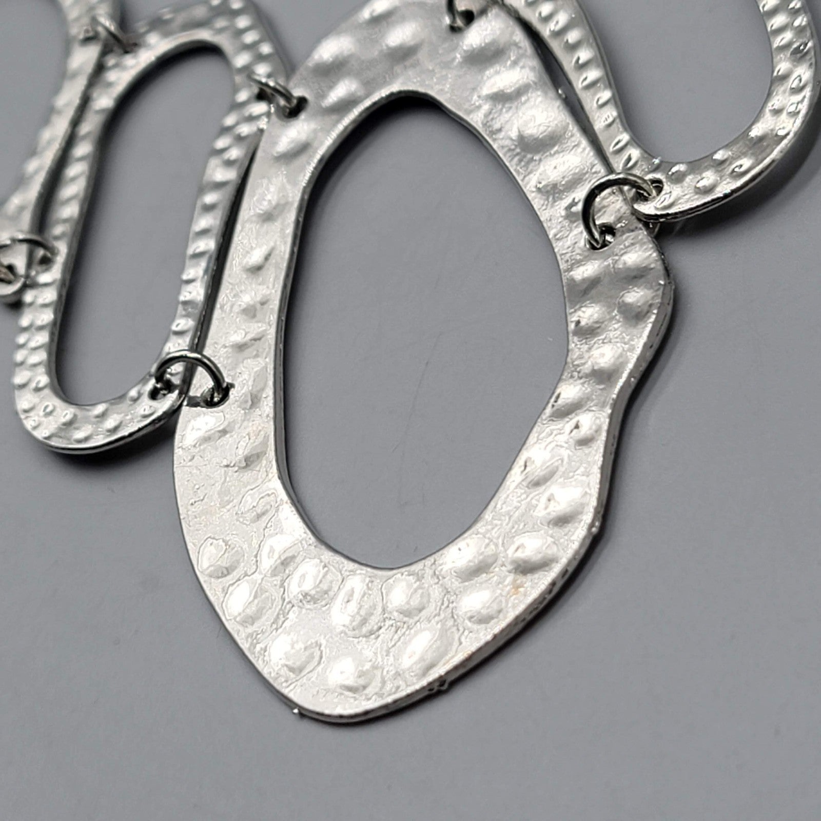 Statement Bib Hammered Silver tone Necklace 14"-18"