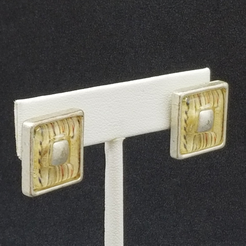 Pierced Earrings Chico's Silver tone Geometric Square Clear Glass Stud 3/4"