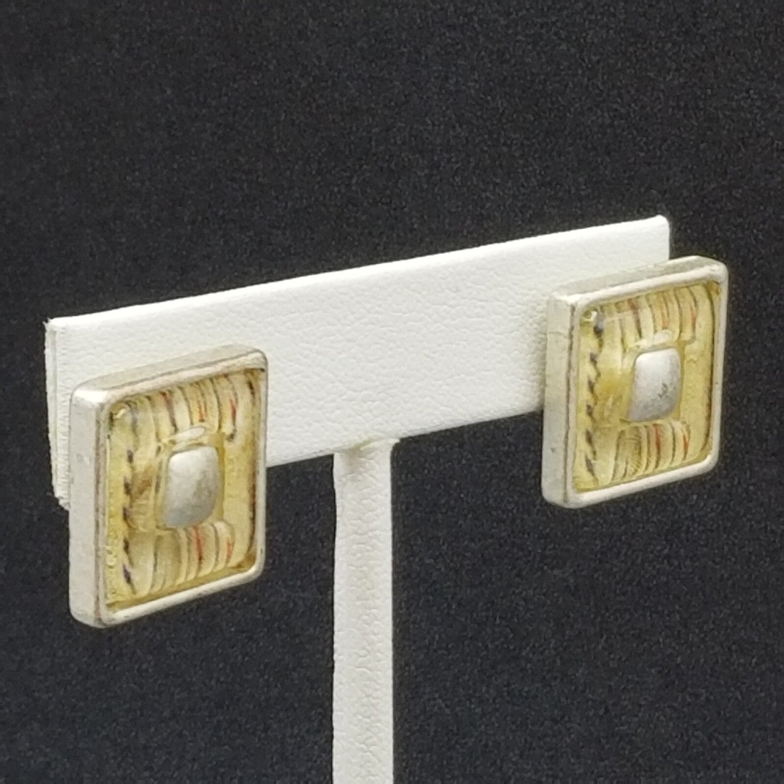 Pierced Earrings Chico's Silver tone Geometric Square Clear Glass Stud 3/4"
