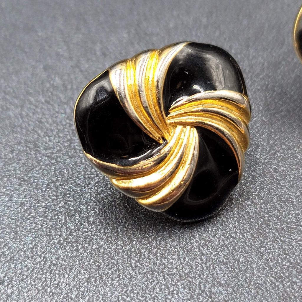 Vintage Napier Clip on Earrings Gold tone Black Enamel Screw Back 7/8"