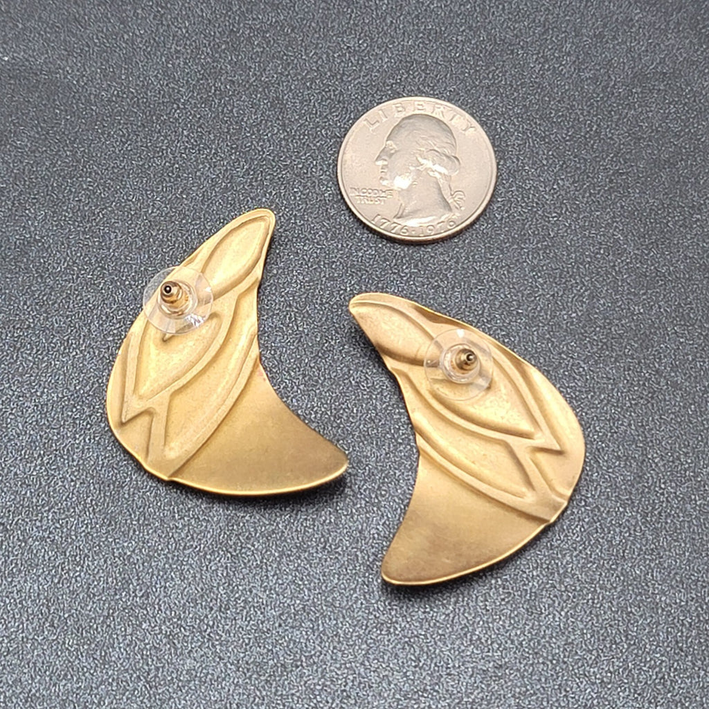 Vintage Pierced Earrings Large Red White Enamel Statement Gold tone 1.75"