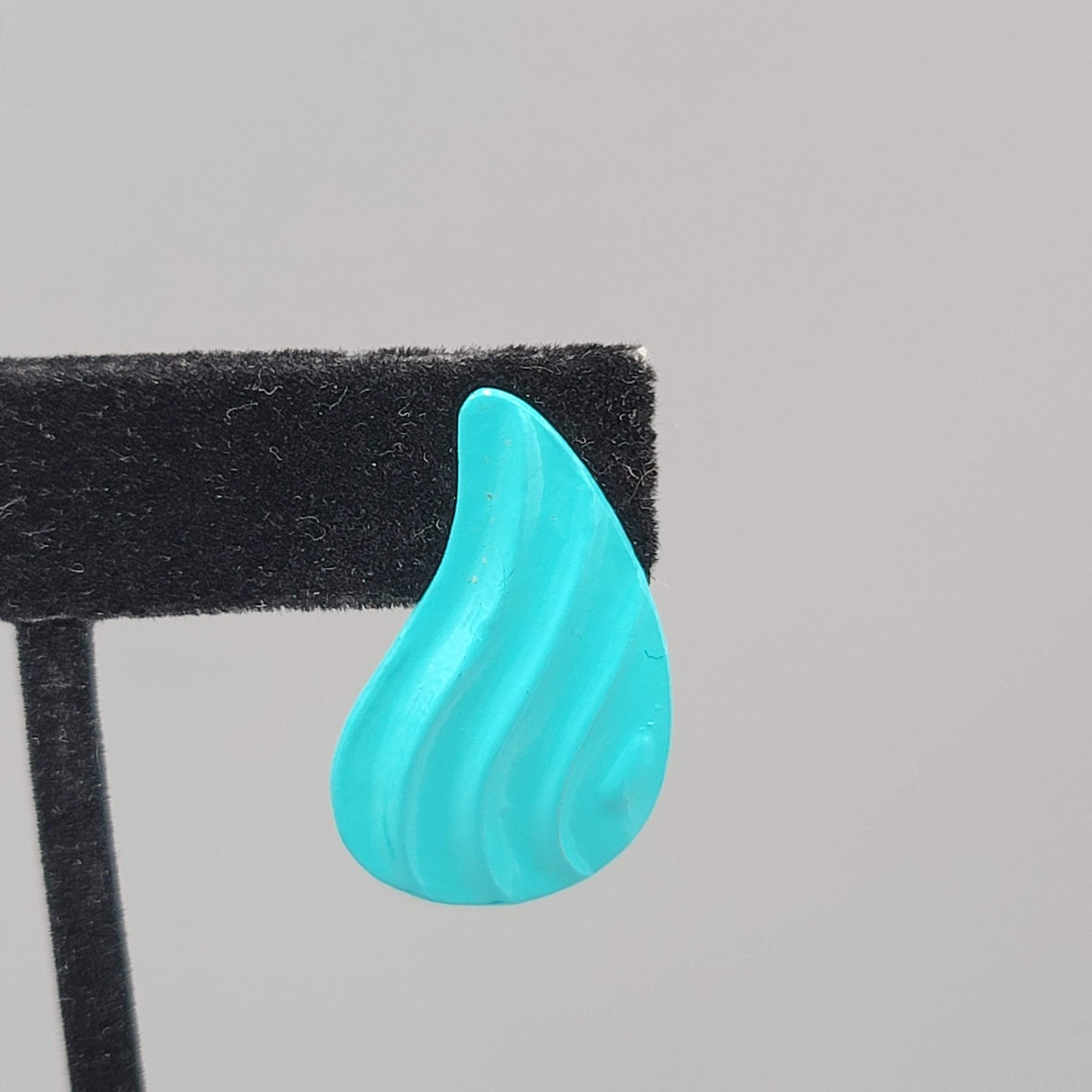 Vintage Teal Blue Enamel Pierced Earrings Wavy Tear Drop 1 1/8 in