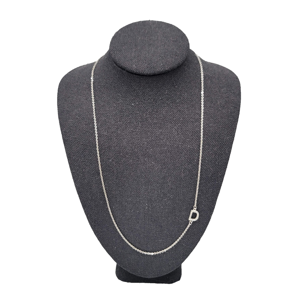 Initial D Necklace Crystal Silver tone Dainty Minimalist 16"-18"