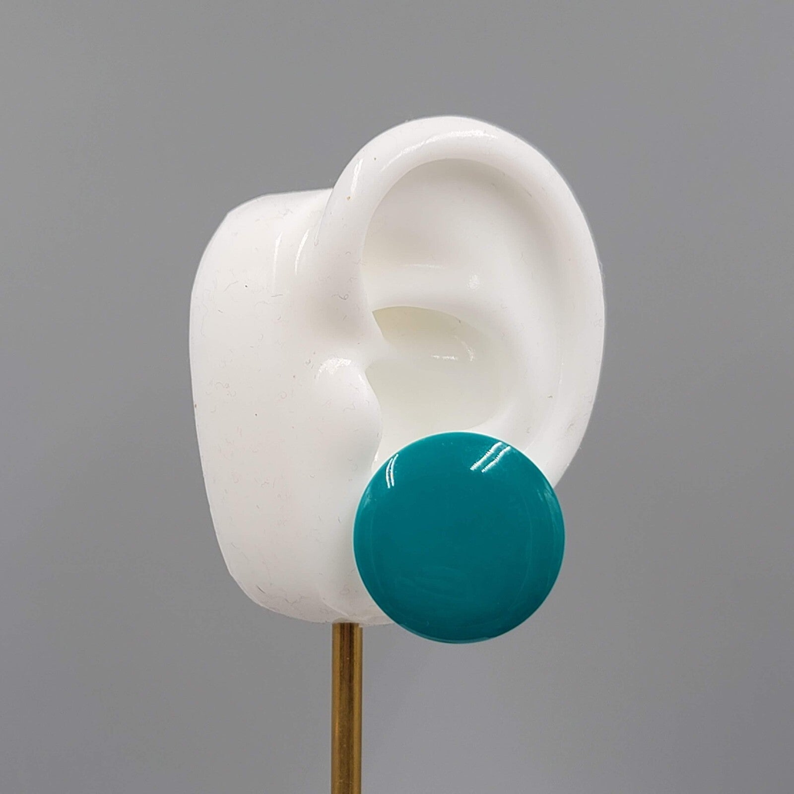 Vintage Teal Enamel Pierced Earrings Flat Round Drop 1"