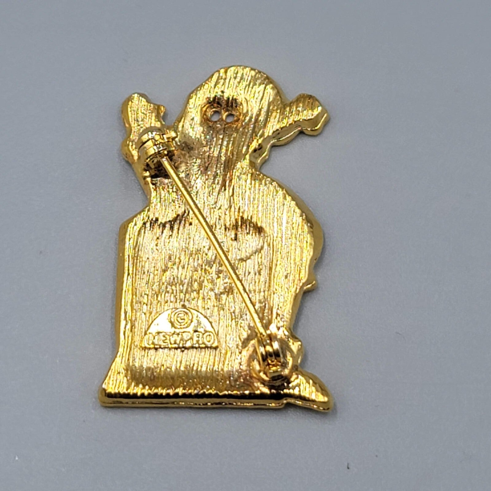 Vintage Christmas Brooch Santa at the Computer Gold tone Enamel 1 5/8"