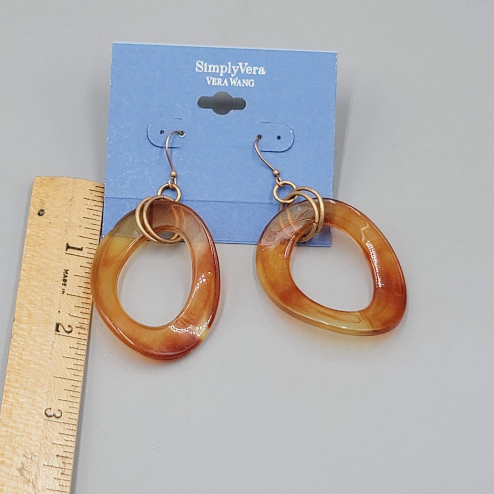 Simply Vera Pierced Earrings Tortoise Wavy Open Dangle Dangle Statement 2"