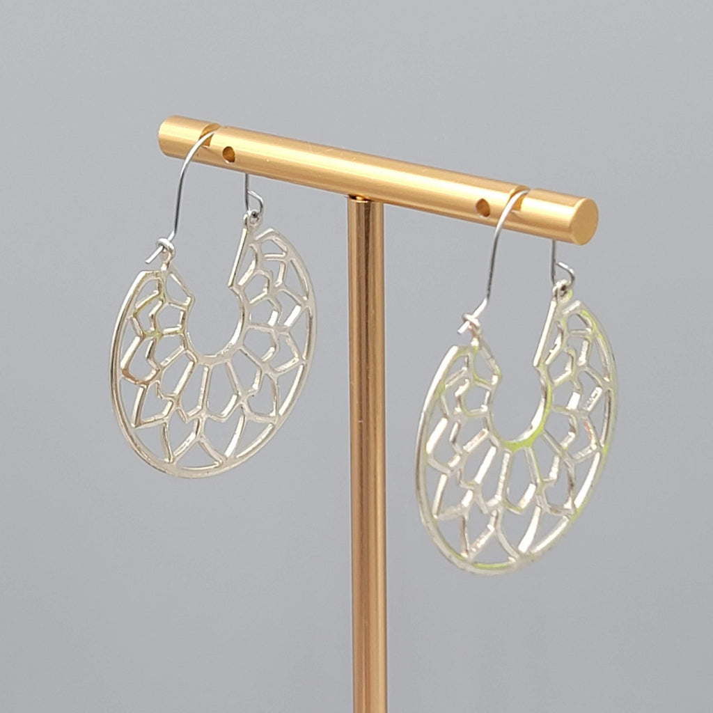 Open Work Hoops Pierced Earrings Silver tone Dangle Geometric 1.25 in