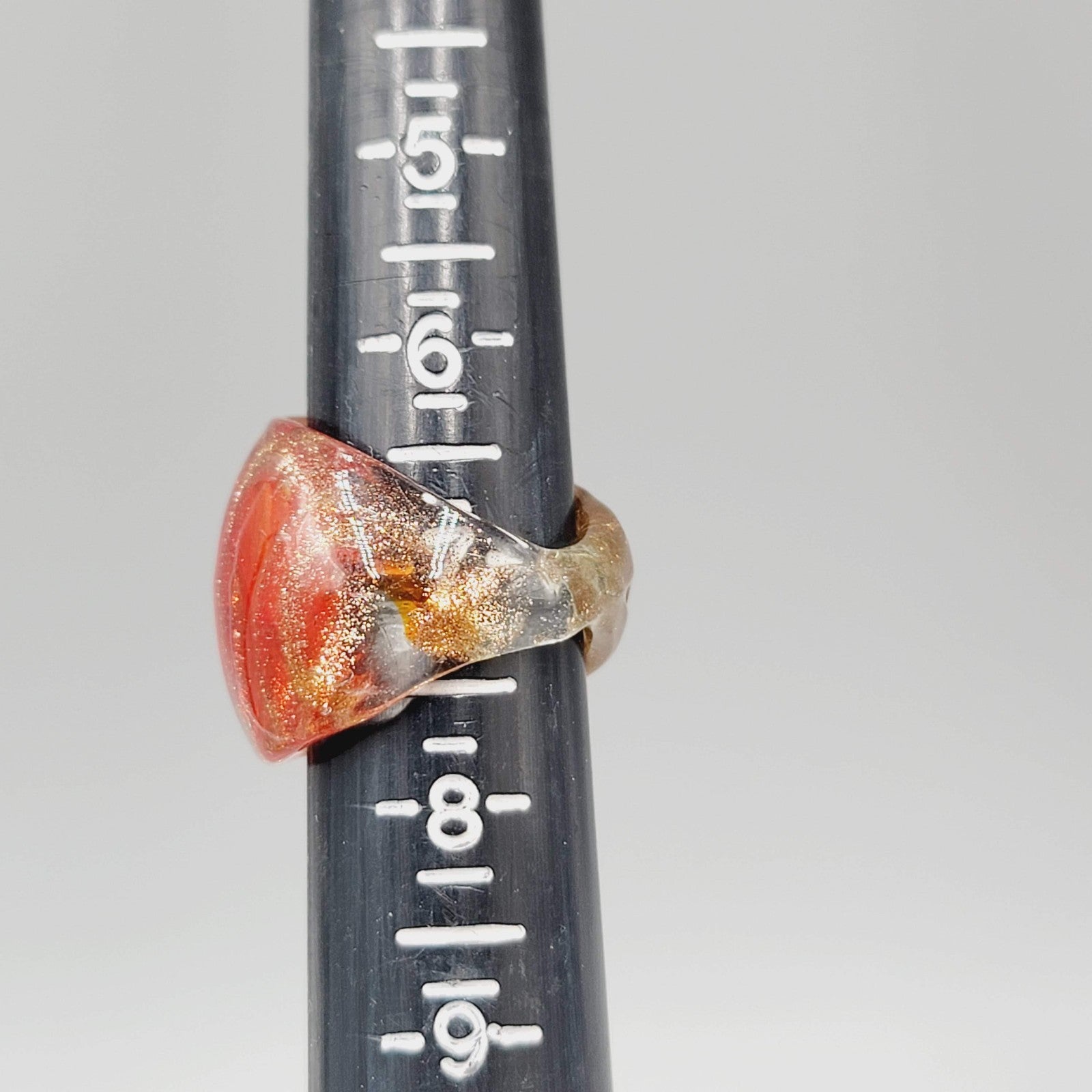 Orange Glass Ring Domed  Size 7