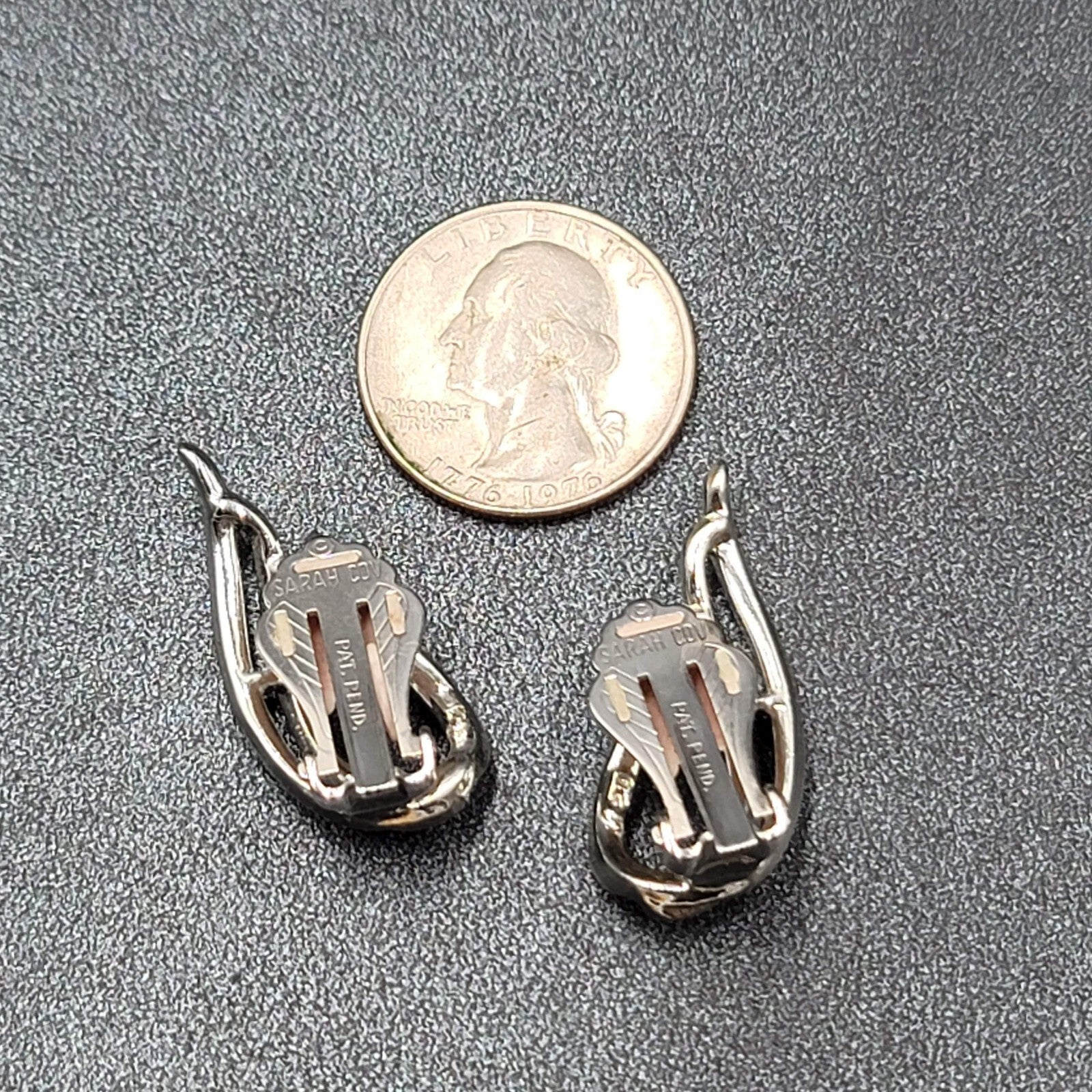 Vintage Sarah Cov Clip on Earrings Open Work Silver tone Climber 1.25"