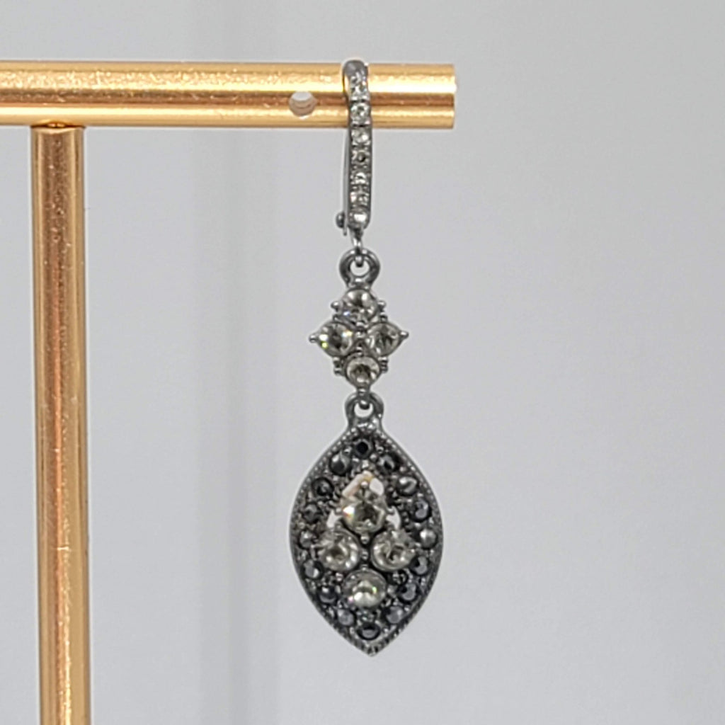 Givenchy Black Rhinestone Pierced Earrings Dangle 1.25"