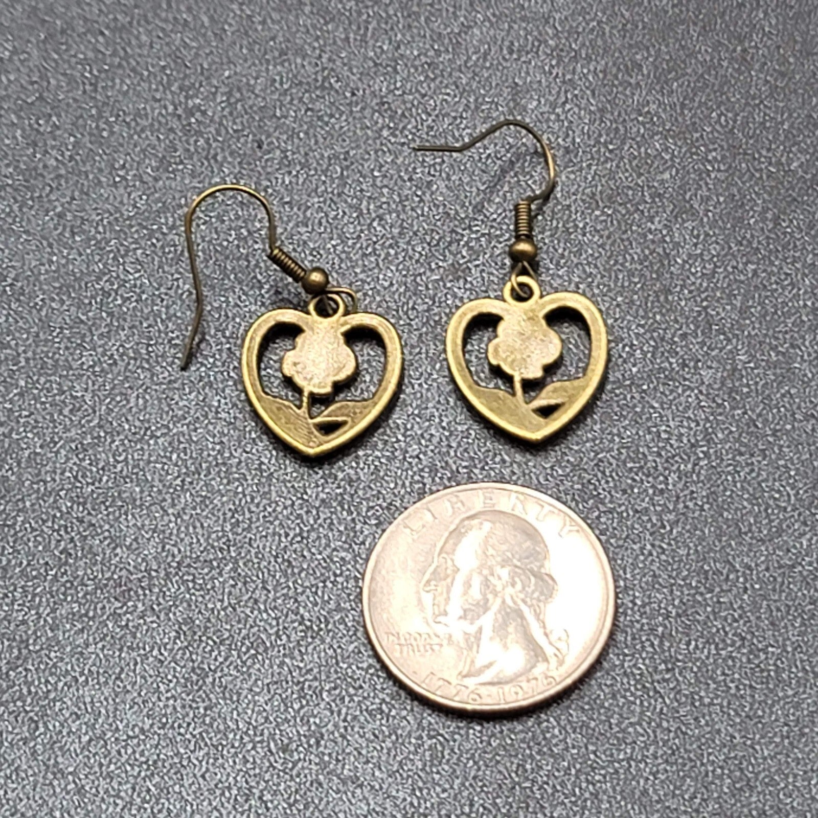 New Pierced Earrings Bronze tone Embossed Dangle 3/4"