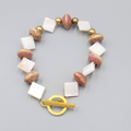 Beaded Bracelet Pottery and Mother of Pearl Beads Gold tone Toggle 6.75 in