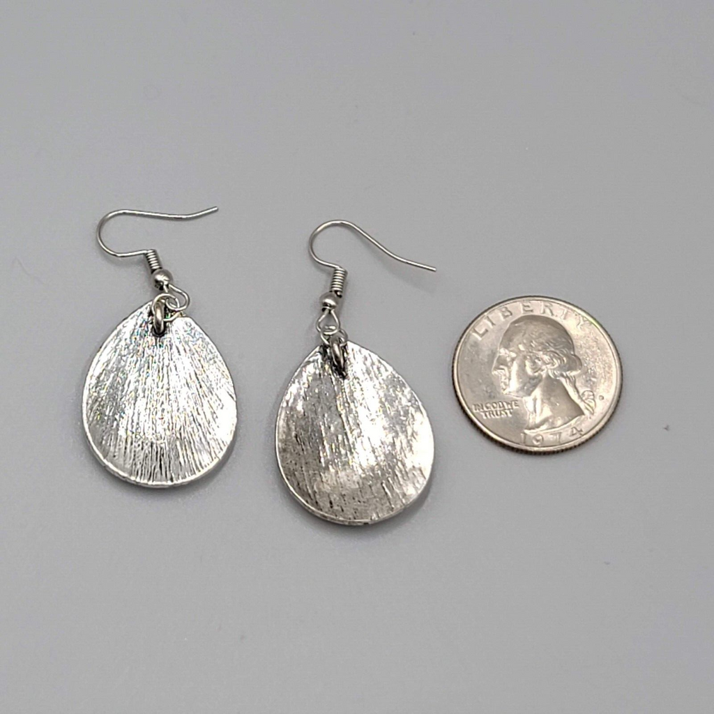 Abalone Pierced Earrings Silver tone Teardrop Dangle 1 1/8"