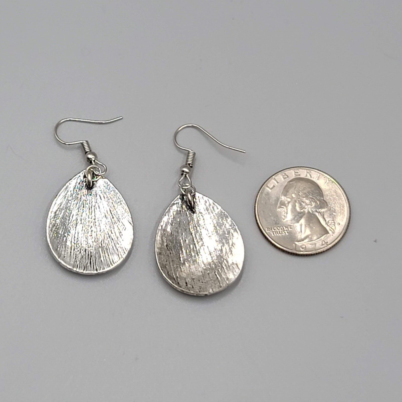 Abalone Pierced Earrings Silver tone Teardrop Dangle 1 1/8"