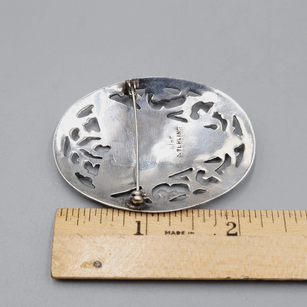 Vintage Siam Sterling Silver Nielloware Brooch Oval 2 1/4" x 1 5/8"