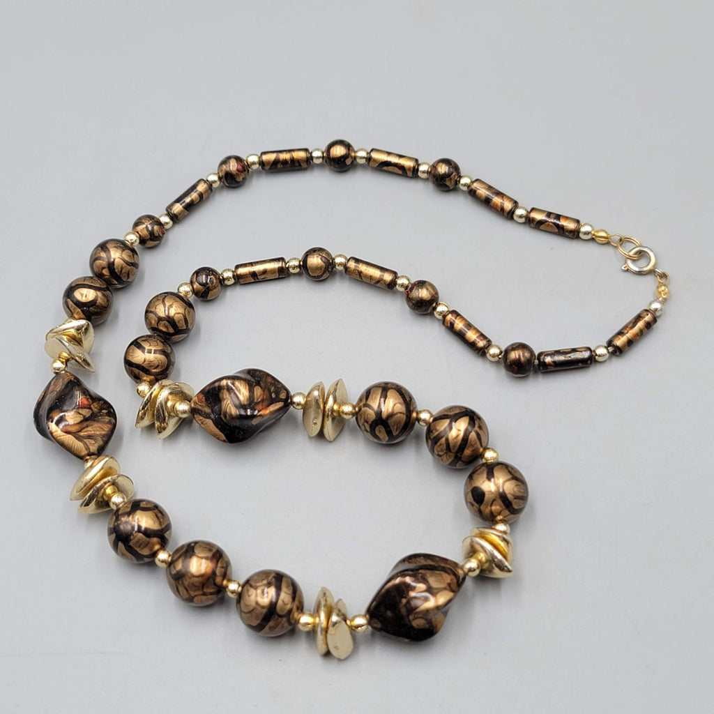 Vintage Necklace Gold tone Swirl Bead Estate Costume Jewelry 22"