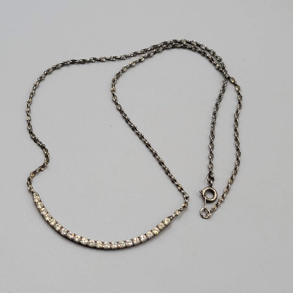 Rhinestone Necklace Silver tone Minimalist Dainty 18"