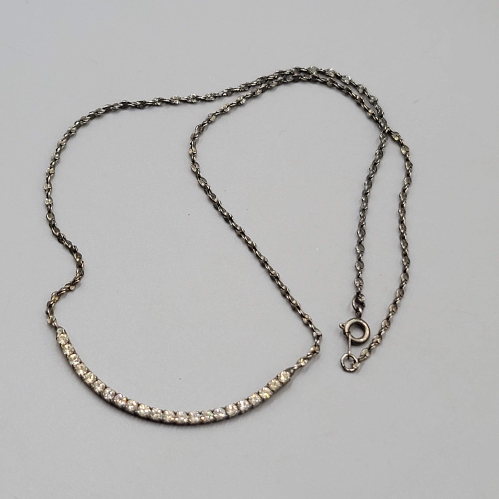 Rhinestone Necklace Silver tone Minimalist Dainty 18"