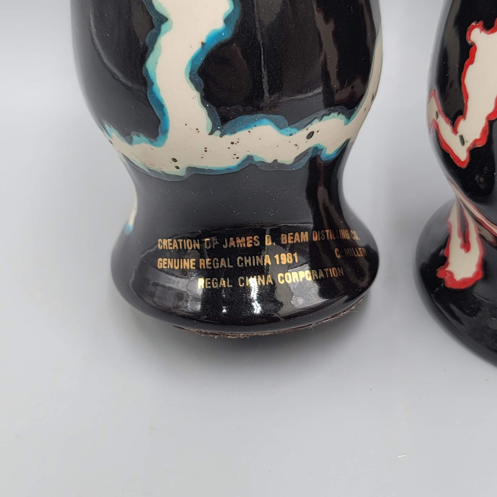 Vintage 1981 Jim Beam Regal China Lightning Paperweight Pair Black Red Teal
