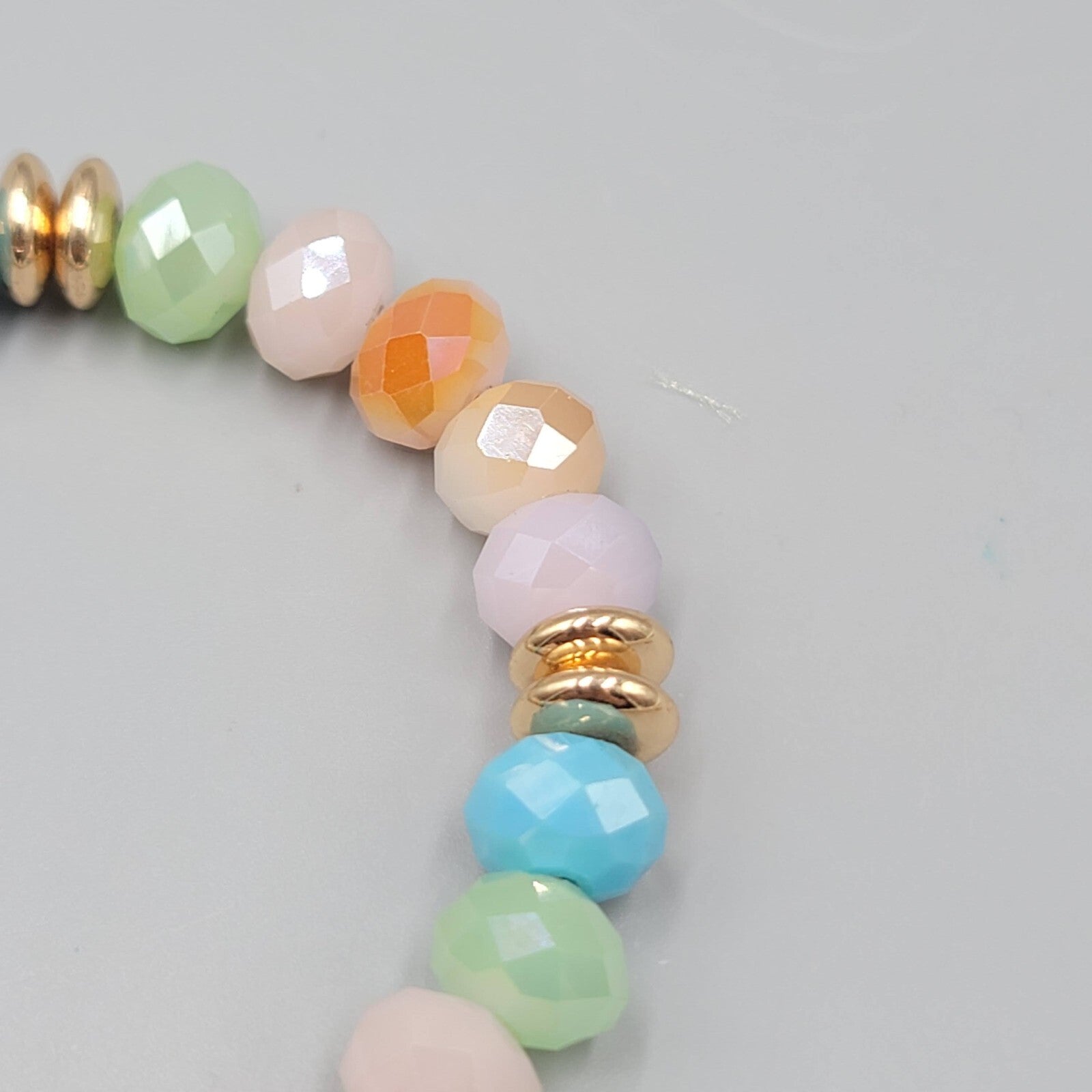 Pastel Color Faceted Glass Bead Bangle Bracelet Wristlet Key Rings Keychain