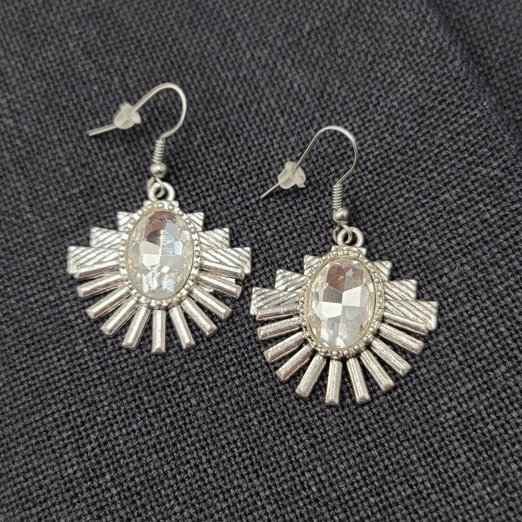 Statement Rhinestone Pierced Earrings Silver tone Dangle 1 1/8"