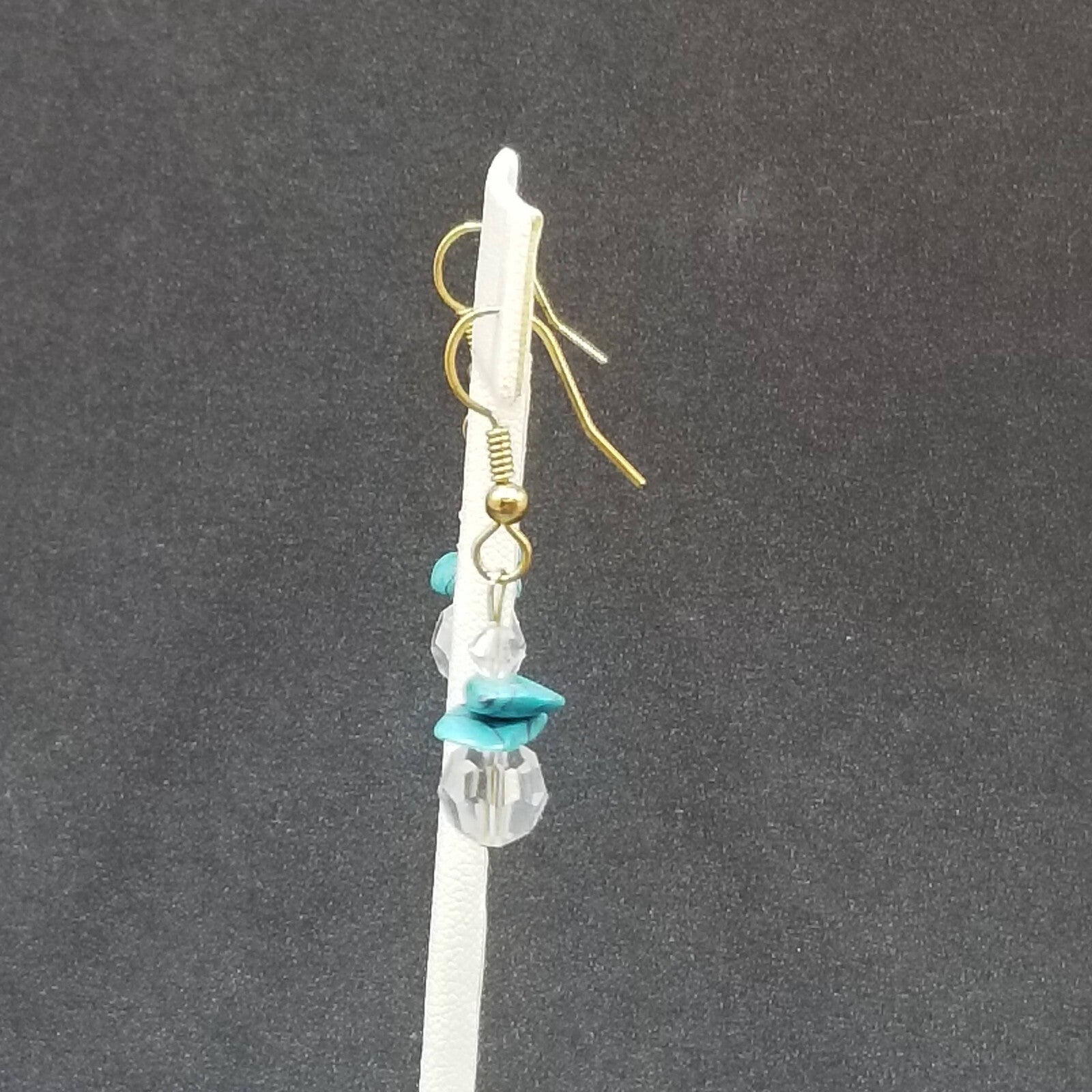 Pierced Earrings Gold tone Crystal Faceted Stone Turquoise Beaded Dangle 3/4"
