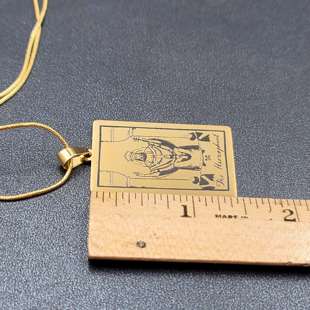 The HIEROPHANT Tarot Card Pendant Necklace Major Arcana Gold tone 18”.