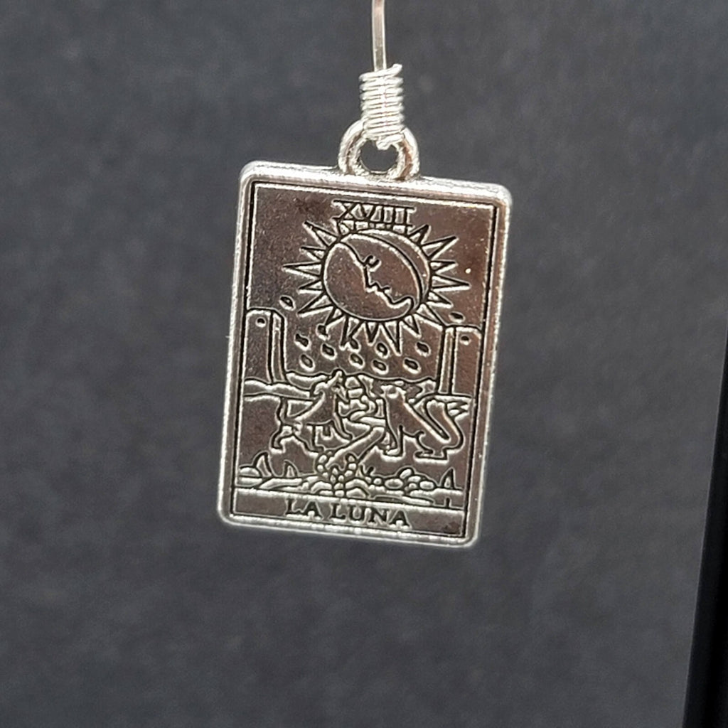 The Moon LA LUNA Tarot Card Pierced Earrings Silver tone 1"