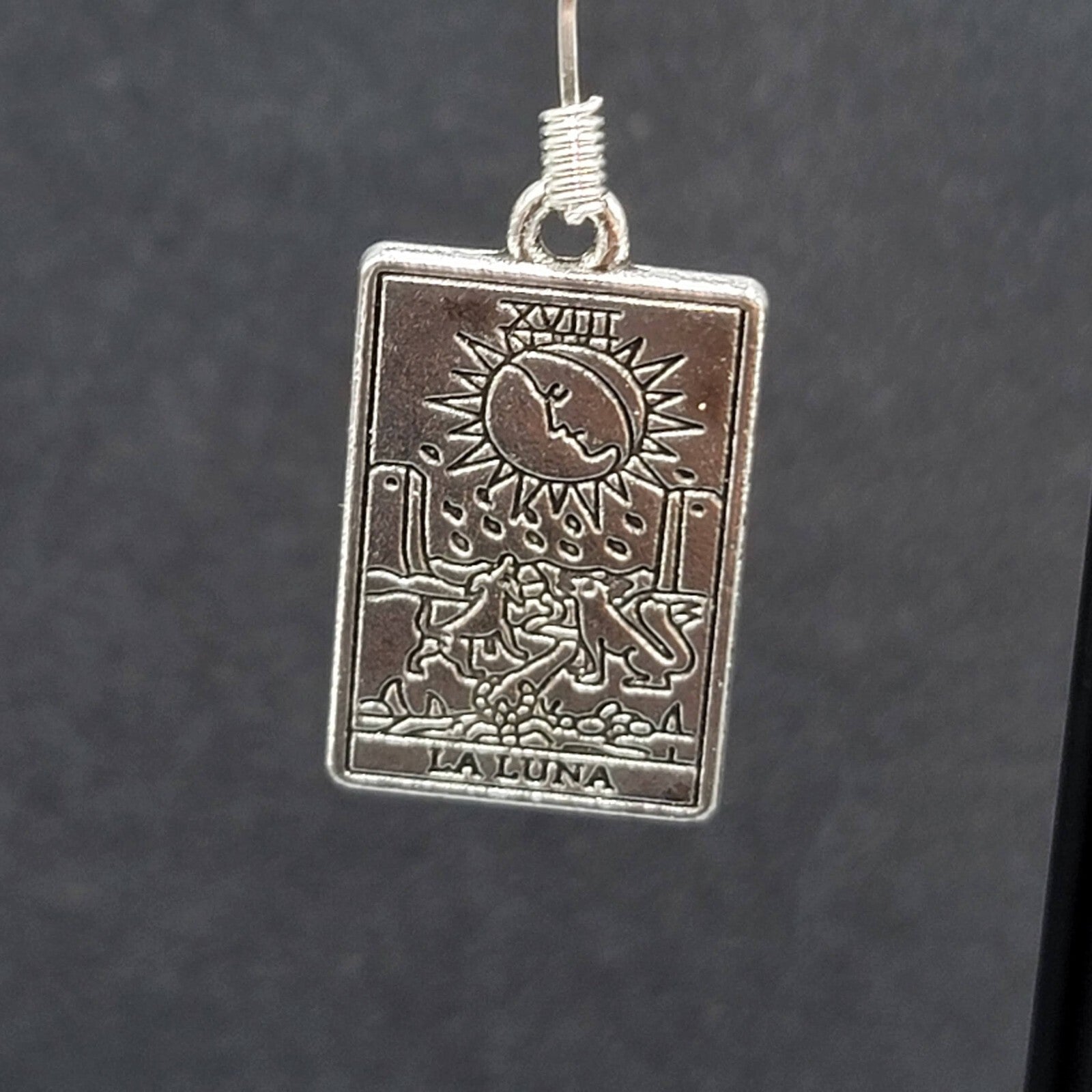 The Moon LA LUNA Tarot Card Pierced Earrings Silver tone 1"