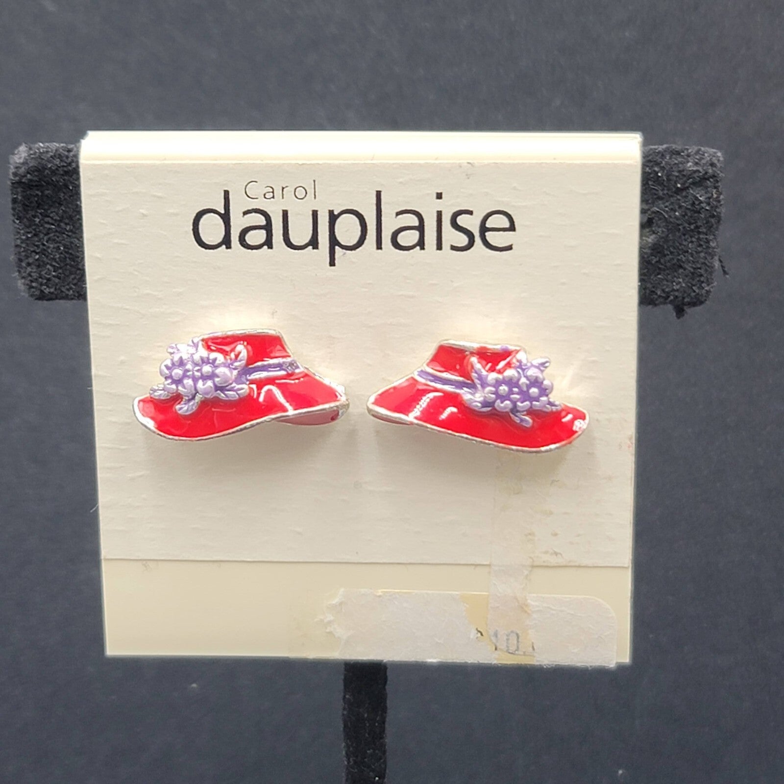 Carol Dauplaise Pierced Earrings Red Hat Society Enamel Studs 3/4"