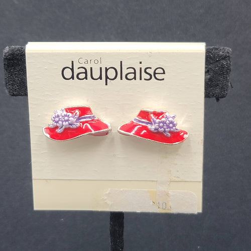 Carol Dauplaise Pierced Earrings Red Hat Society Enamel Studs 3/4"