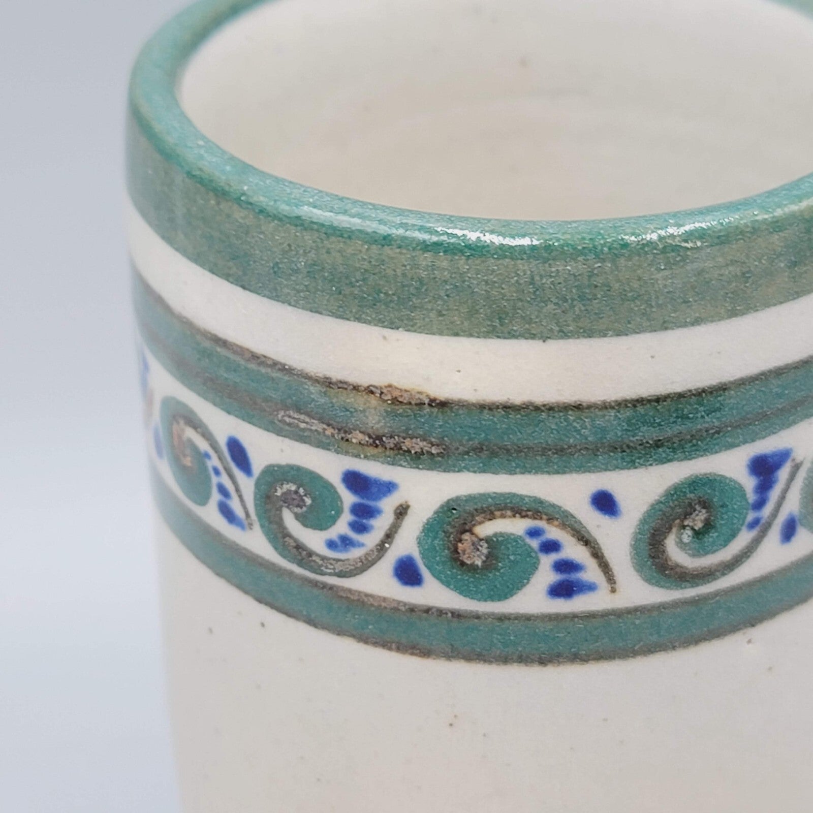 Mexico Xochiquetzal Pottery Coffee Mug Signed by Artist  Green Blue