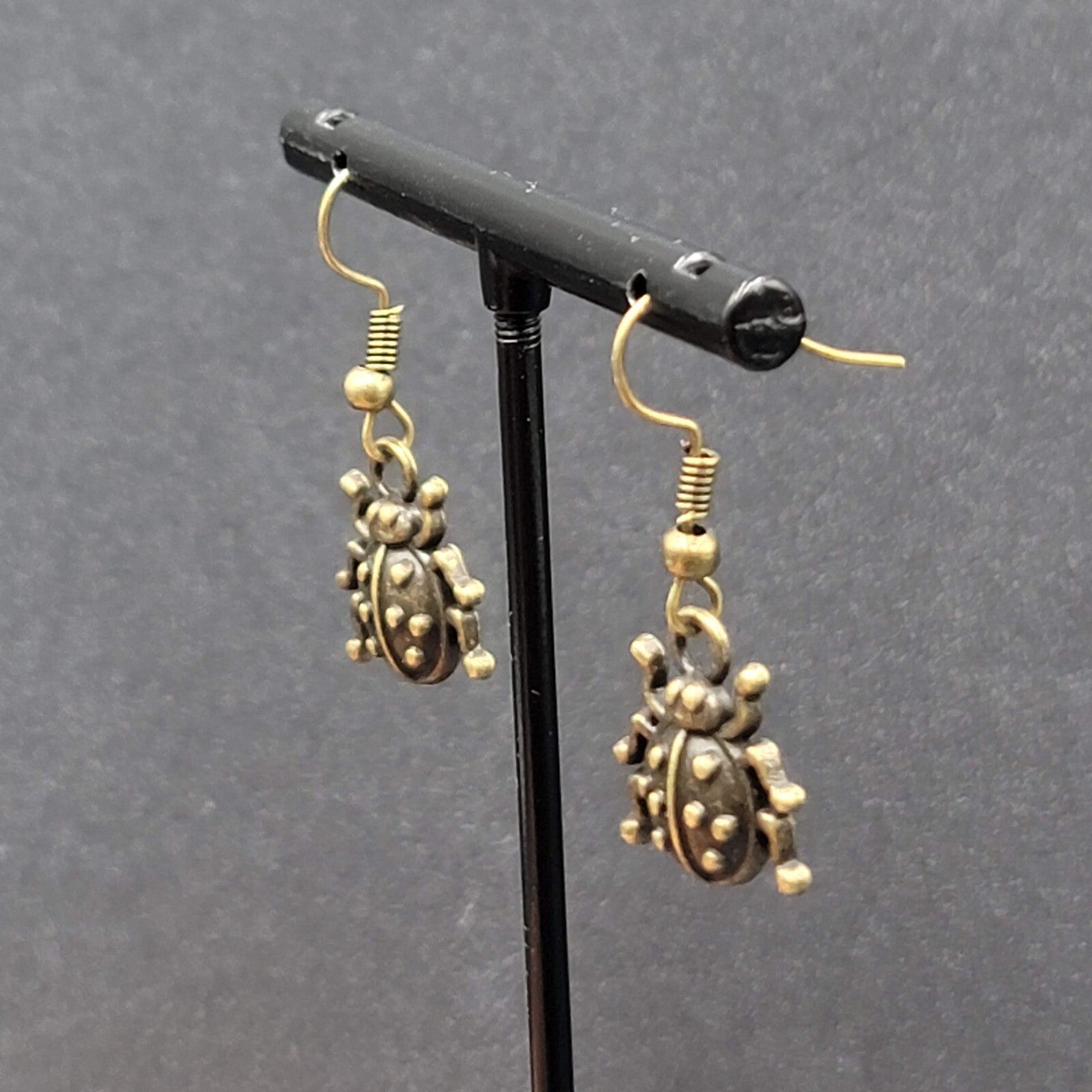 Ladybug Pierced Earrings Dangle Bronze tone 5/8"