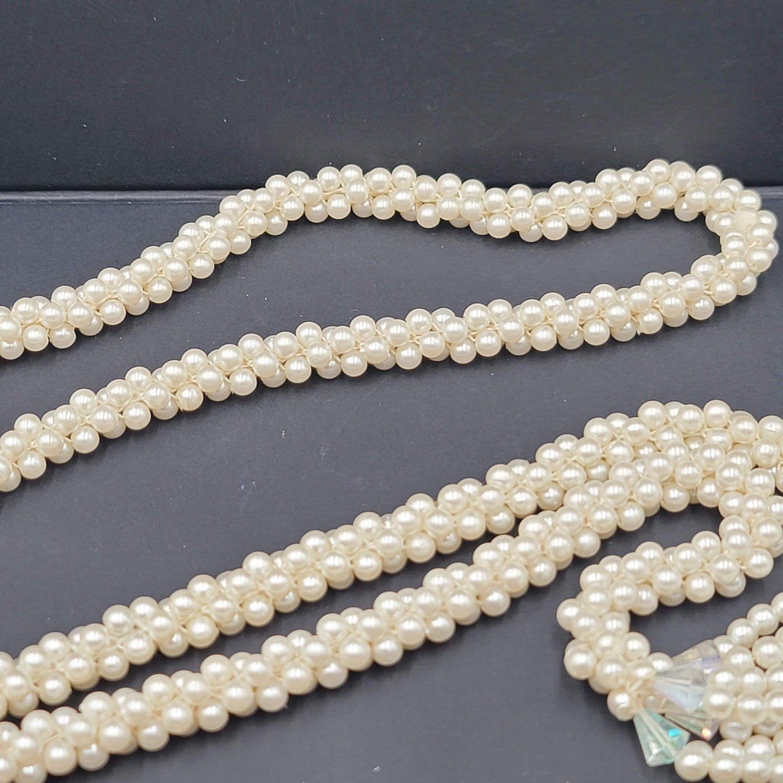 Vintage Large White Bead Lariat Necklace 70" STATEMENT!